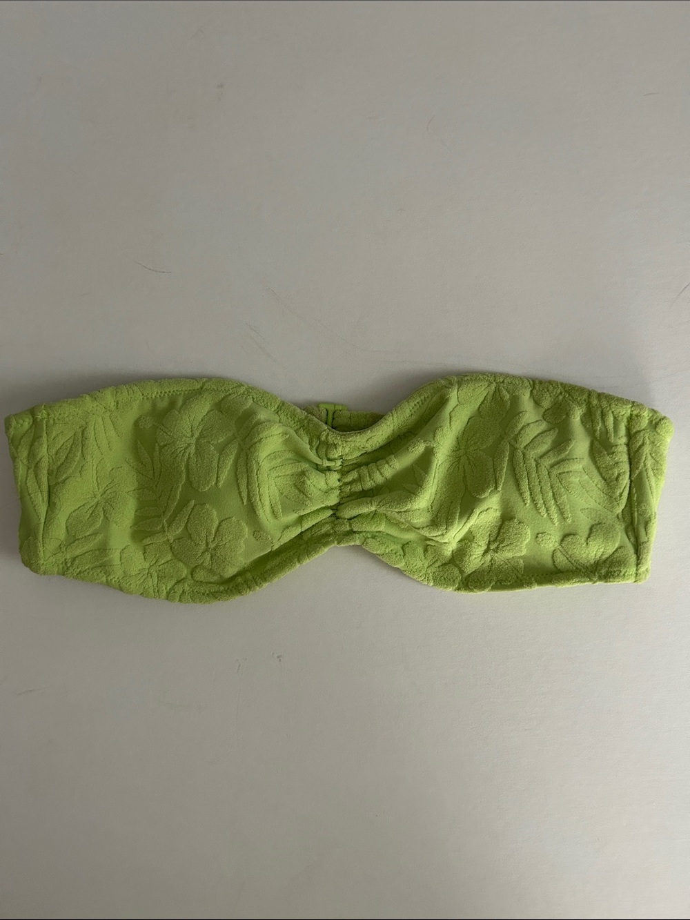 PacSun Fluorescent Yellow Green Strapless Bandeau Bikini Top Padded Floral Med
